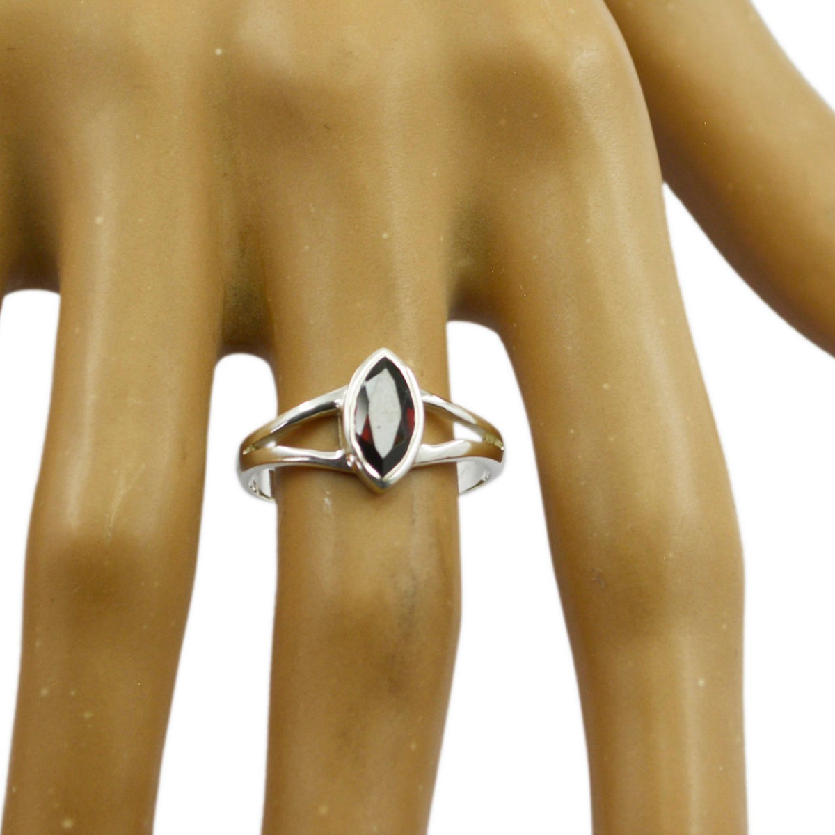 Garnet Solitaire Japanese 925 Silver Red Gemstone Dainty Geometric Ring Jewelry