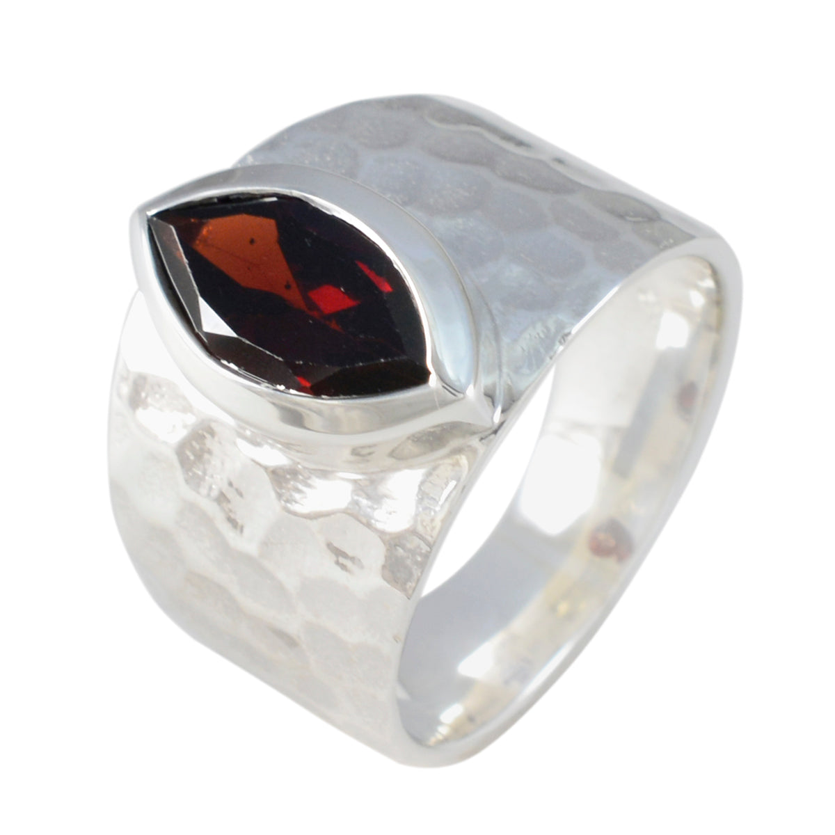 Anillo de armadura con granate solitario, plata marroquí, gemas rojas y declaración. Imagen secundaria del producto