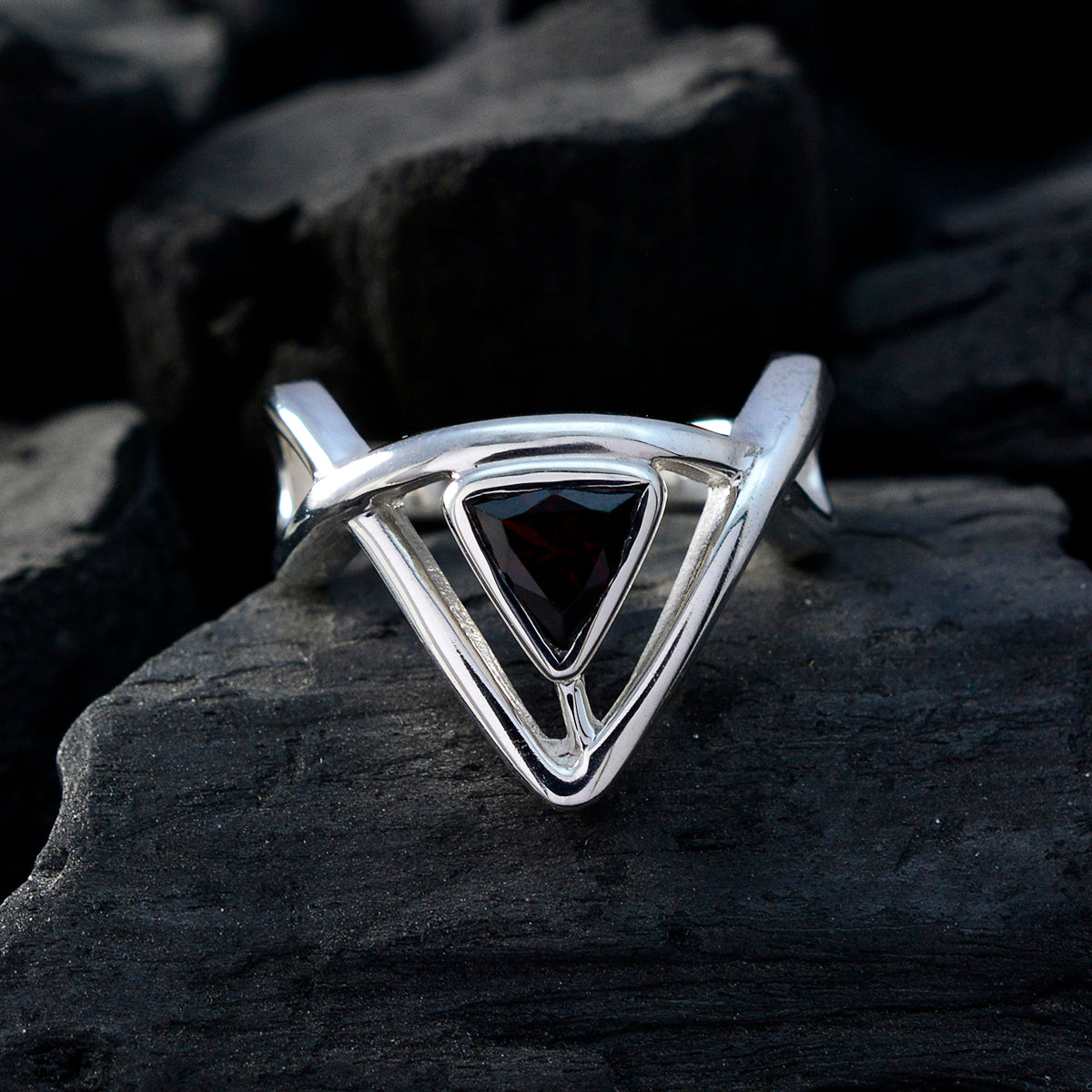 Garnet Solitaire Moroccan Sterling Silver Red Gemstone Tiny Geometric Ring Jewelry