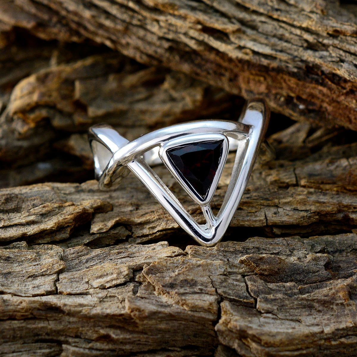 Garnet Solitaire Moroccan Sterling Silver Red Gemstone Tiny Geometric Ring Jewelry