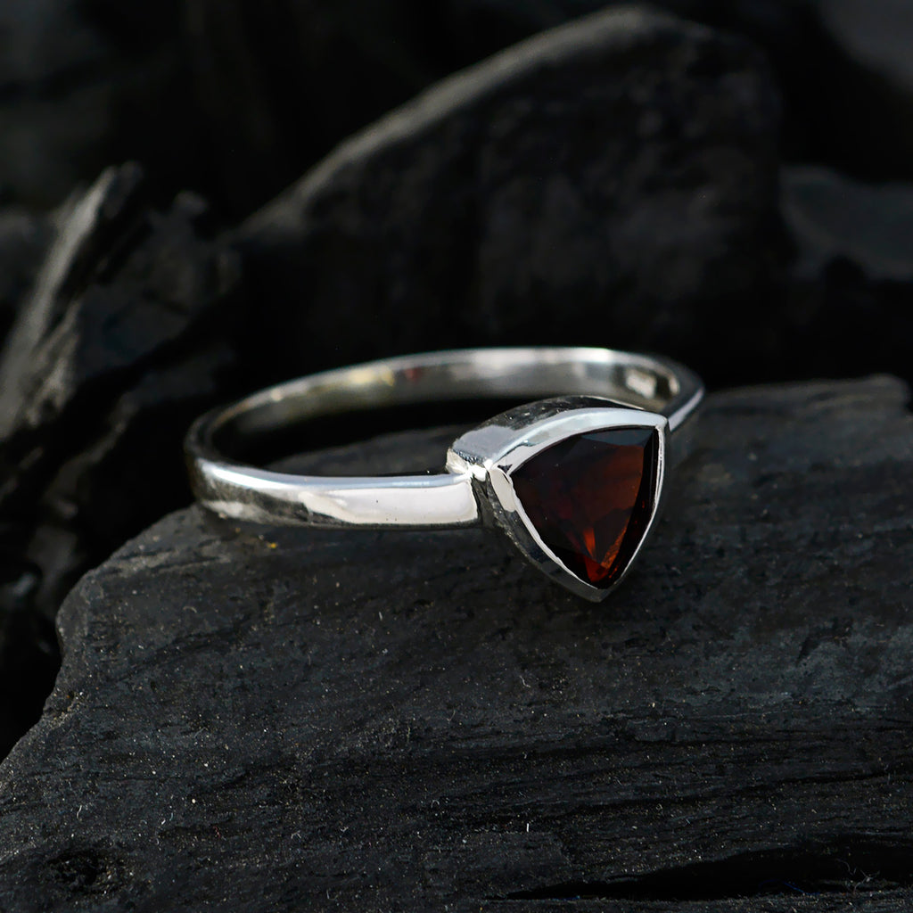 Garnet Solitaire Russian 925 Silver Red Gemstone Dainty Geometric Ring Jewellery