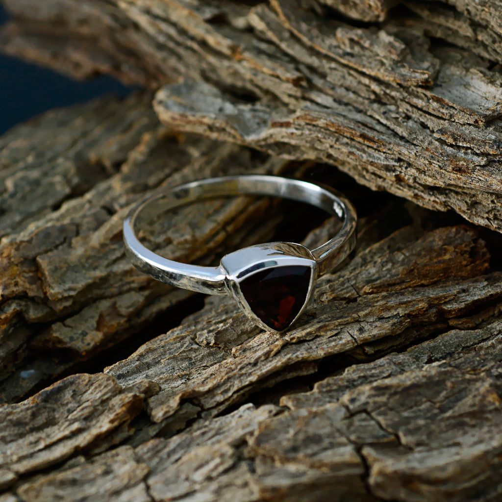 Garnet Solitaire Russian 925 Silver Red Gemstone Dainty Geometric Ring Jewellery