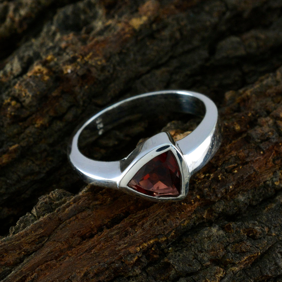 Garnet Solitaire Turkish 925 Sterling Silver Red Gemstones Tiny Geometric Ring Jewellery