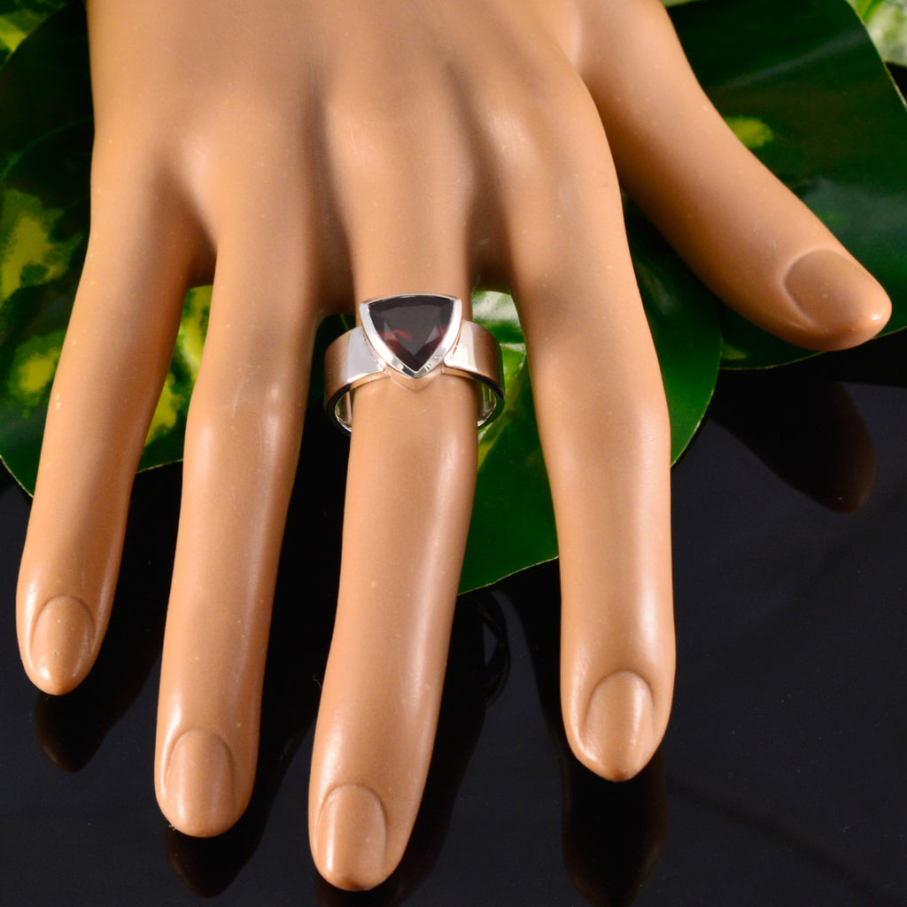 Garnet Solitaire Egyptian Sterling Silver Red Gemstone Eye catching Signet Band Jewelry