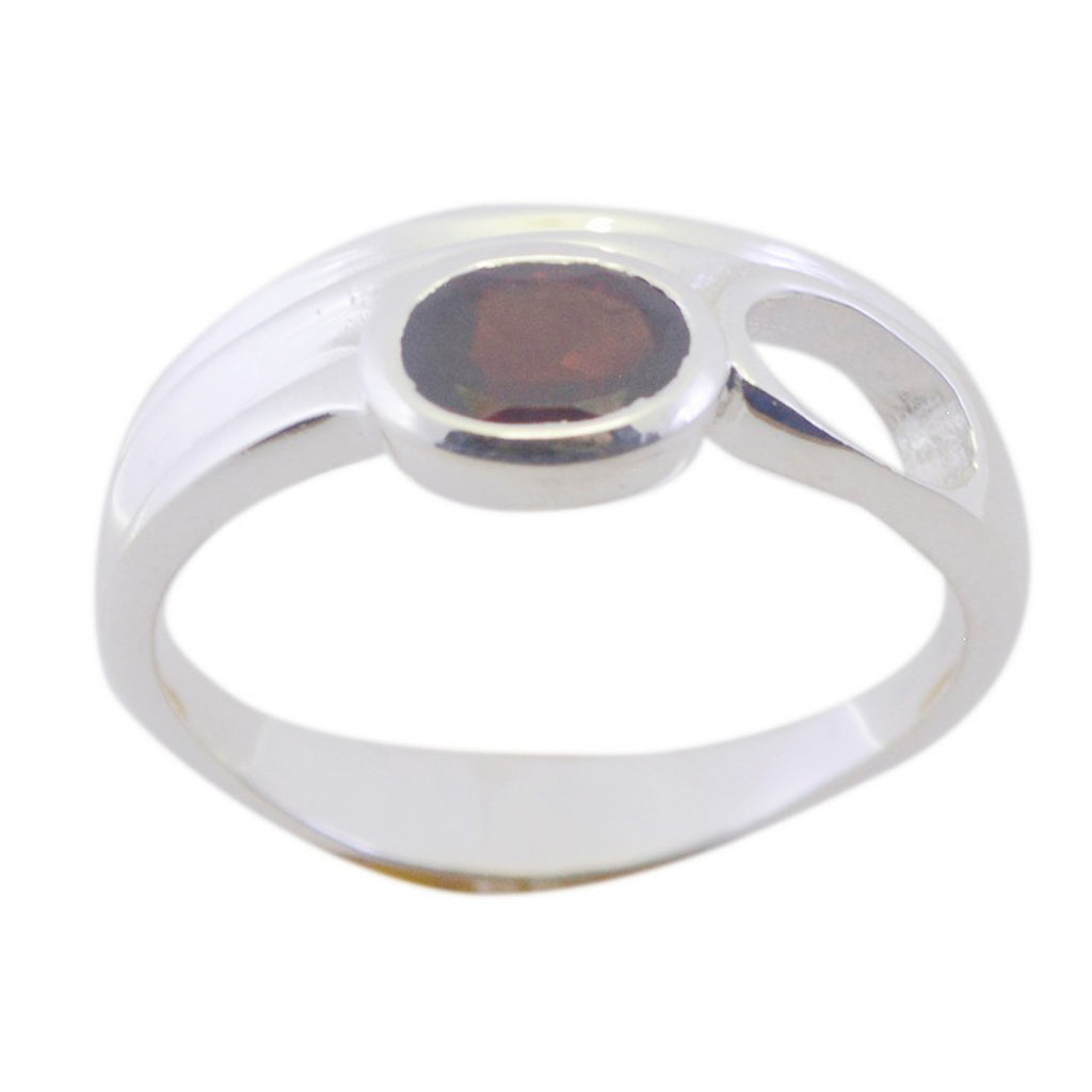 Garnet Solitaire German Silver Red Gemstone Featherlight Boho Ring Jewellery