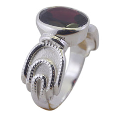 Garnet Solitaire Russian 925 Sterling Silver Red Gemstones Mid weight Feminine Ring Jewelry