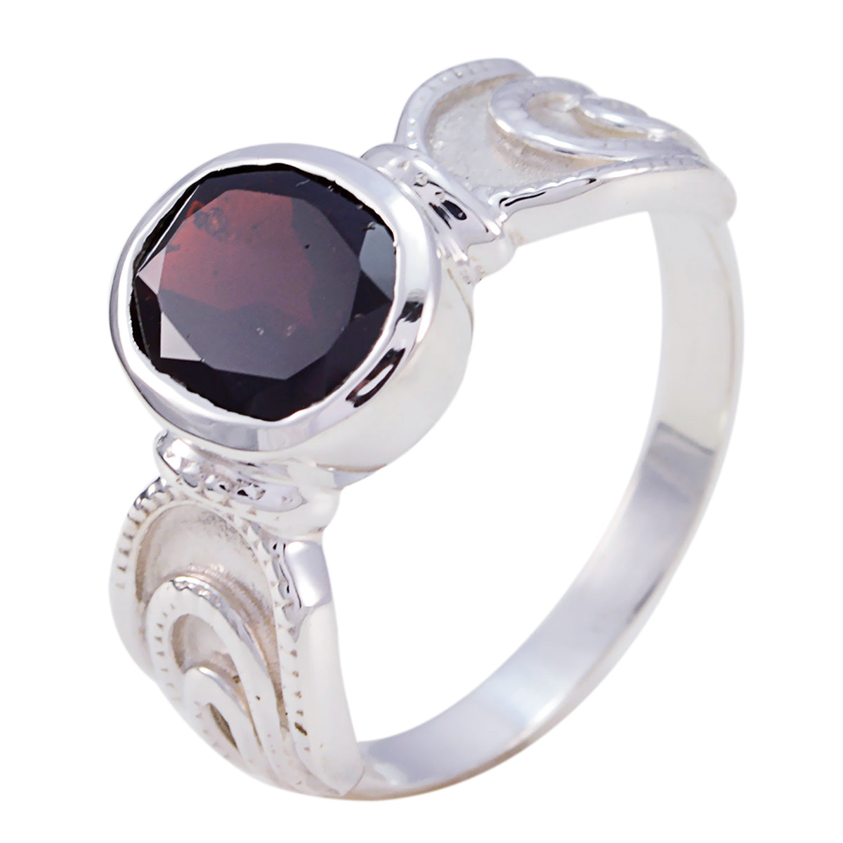 Garnet Solitaire Russian 925 Sterling Silver Red Gemstones Mid weight Feminine Ring Jewelry