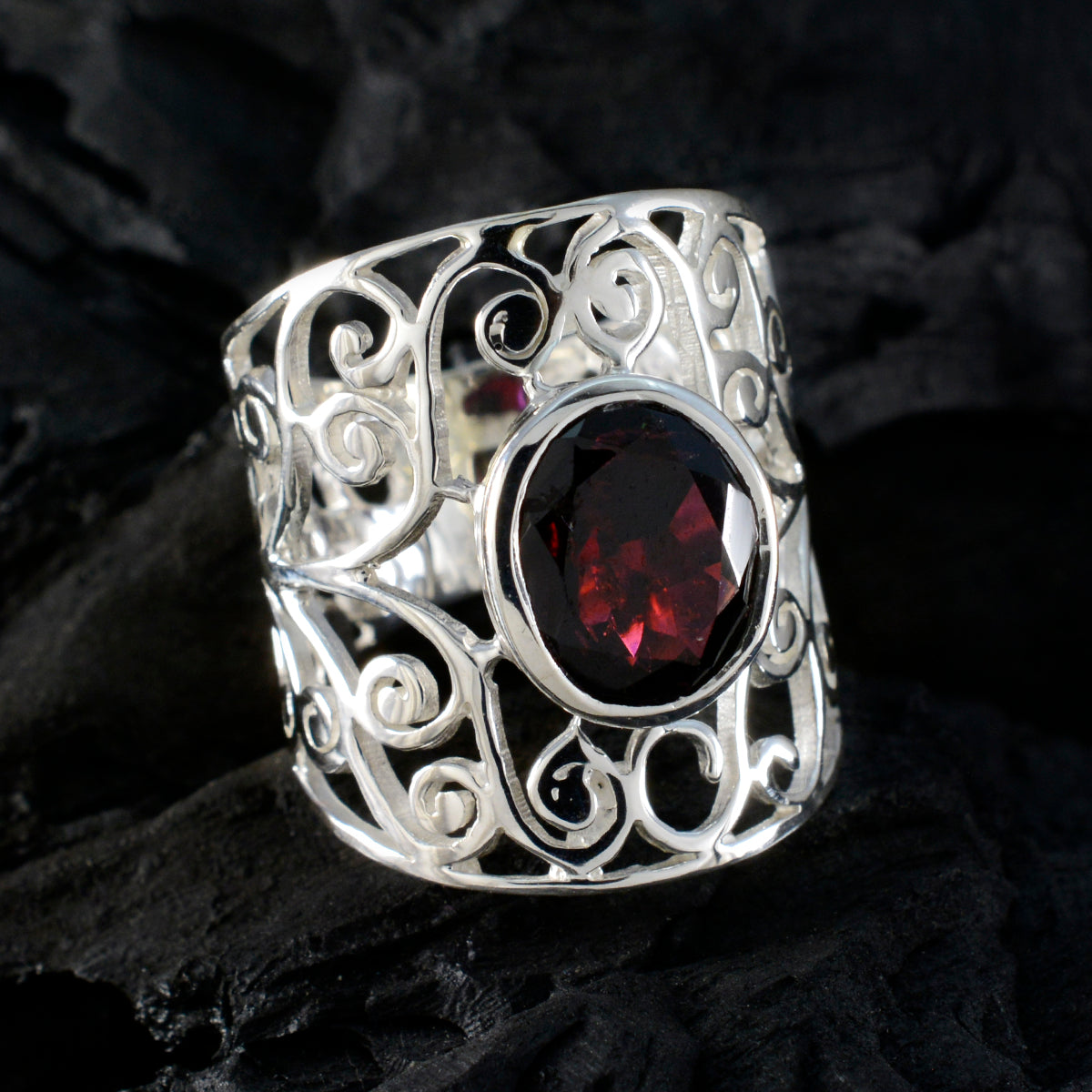Garnet Solitaire Mexican Sterling Silver Red Gems Versatile Filigree  Ring Jewellery
