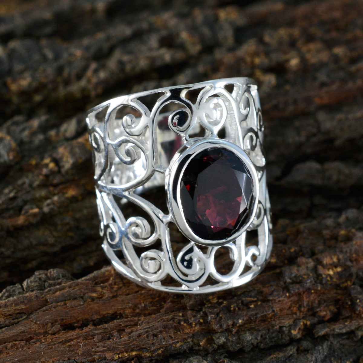 Garnet Solitaire Mexican Sterling Silver Red Gems Versatile Filigree  Ring Jewellery