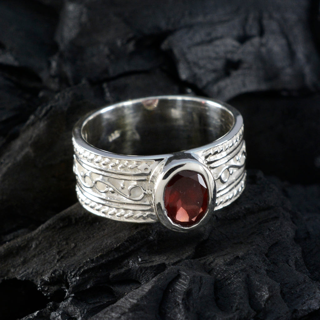 Garnet Solitaire German 925 Silver Red Gemstones Mid weight Art Deco Ring Jewellery