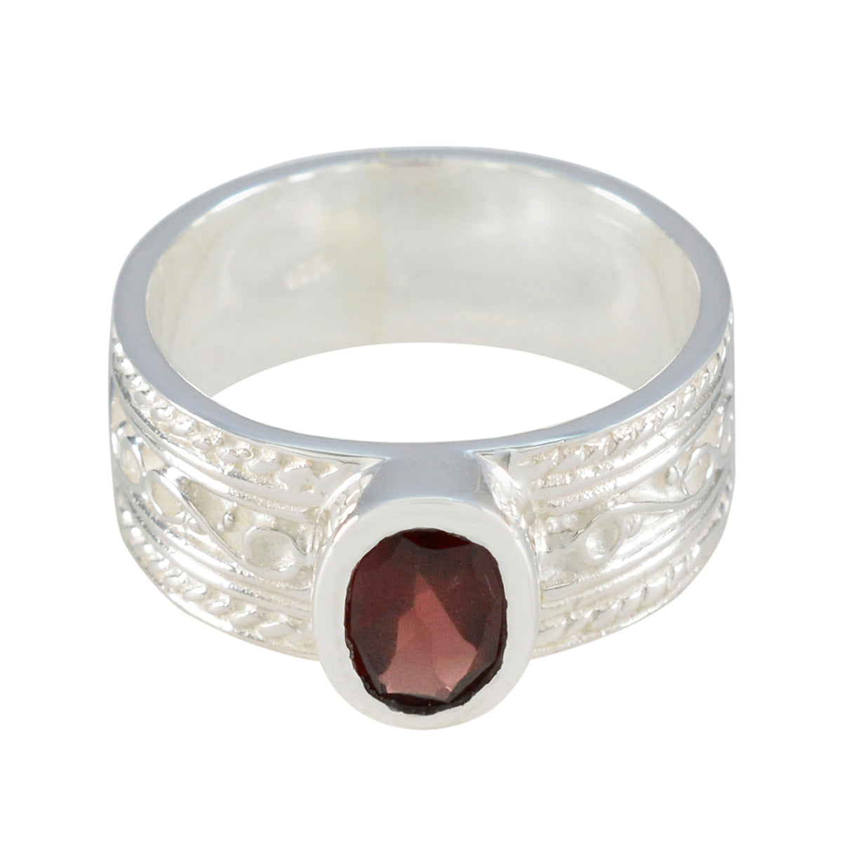 Granat Solitär Deutsch 925 Silber Rote Edelsteine Mittelschwerer Art Deco Ring Schmuck Hauptbild