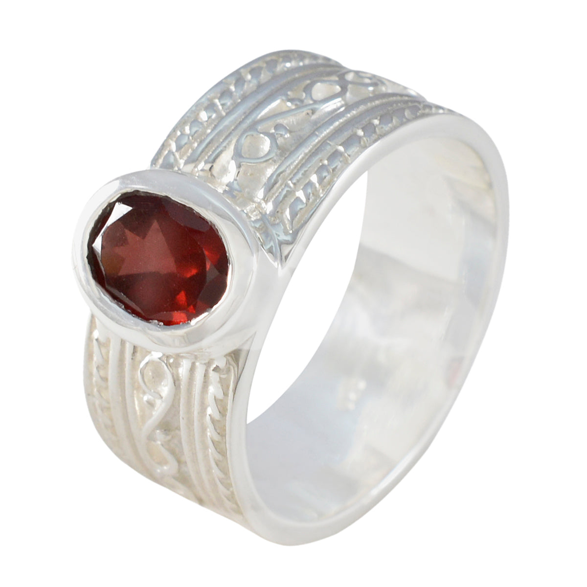 Garnet Solitaire German 925 Silver Red Gemstones Mid weight Art Deco Ring Jewellery