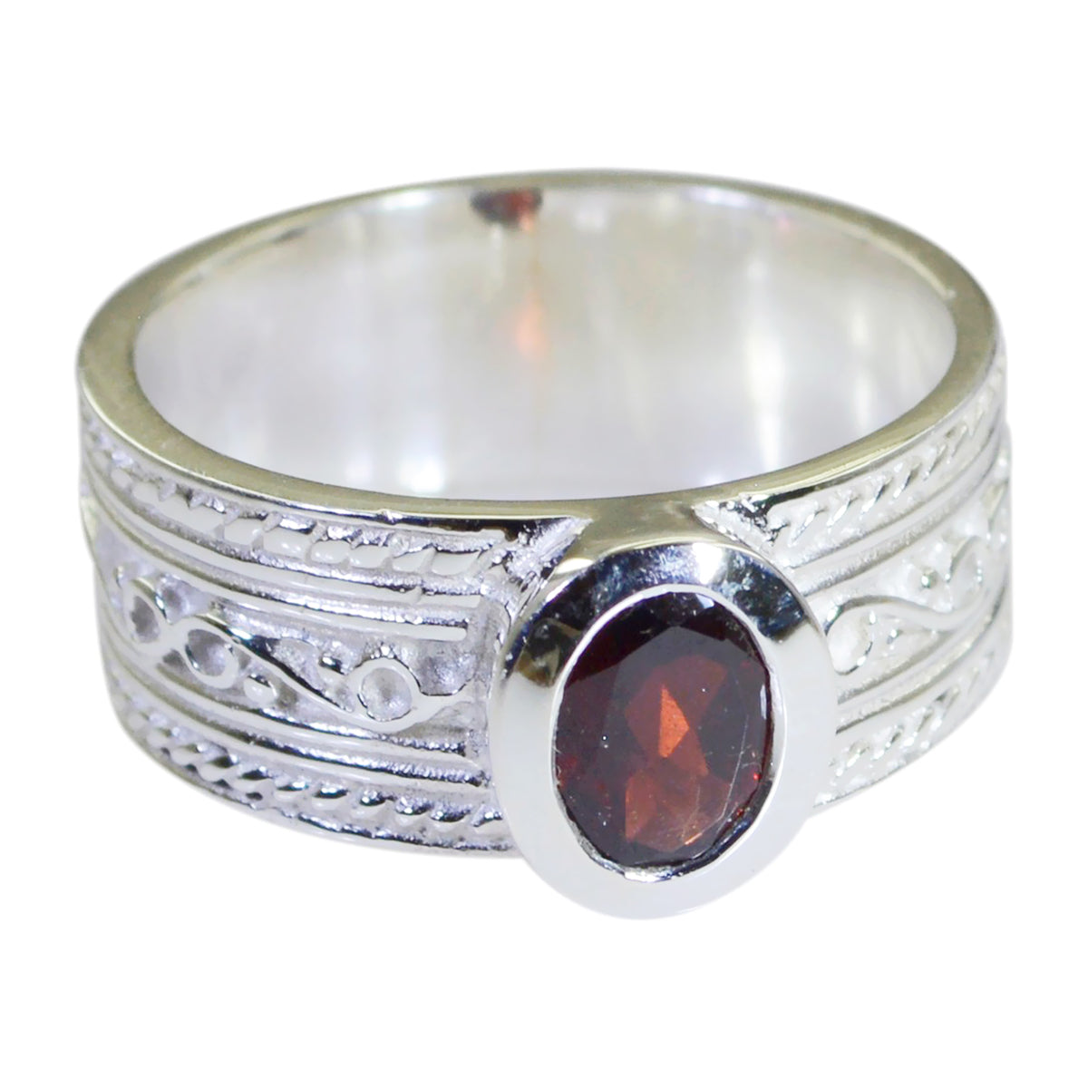 Garnet Solitaire German 925 Silver Red Gemstones Mid weight Art Deco Ring Jewellery