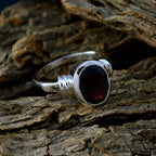 Garnet Solitaire African Silver Red Gemstone Classic  Romantic Ring Jewelry