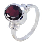 Garnet Solitaire African Silver Red Gemstone Classic  Romantic Ring Jewelry