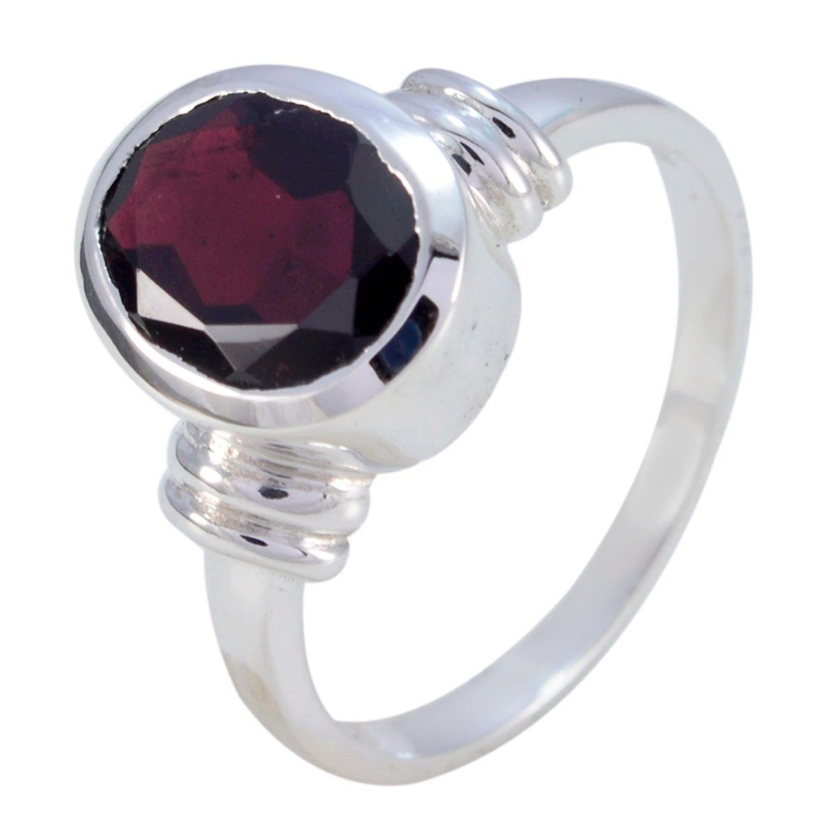 Garnet Solitaire African Silver Red Gemstone Classic  Romantic Ring Jewelry