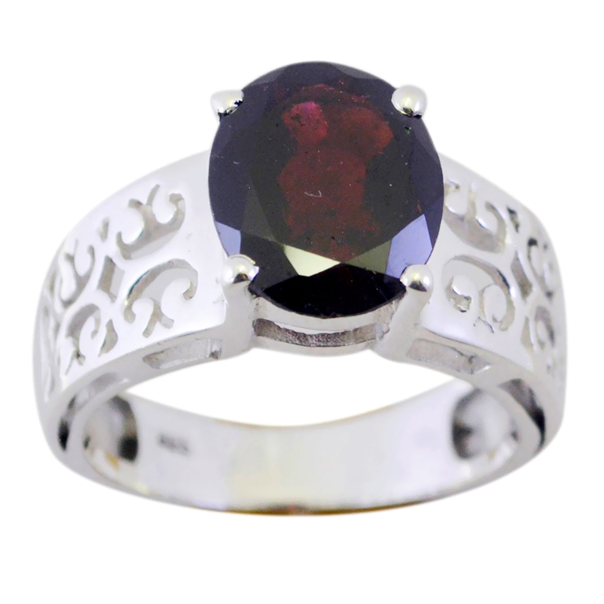 Garnet Solitaire Middle Eastern 92.5 Silver Red Gemstone Whisper thin Filigree Ring Jewellery