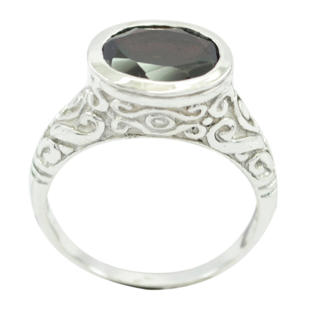 Garnet Solitaire African Silver Red Gemstones Minimal Art Deco Ring Jewelry