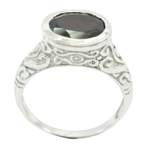 Garnet Solitaire African Silver Red Gemstones Minimal Art Deco Ring Jewelry