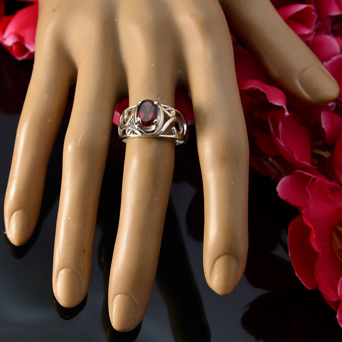 Garnet Solitaire Spanish Silver Red Gems Minimal Filigree Ring Jewelry