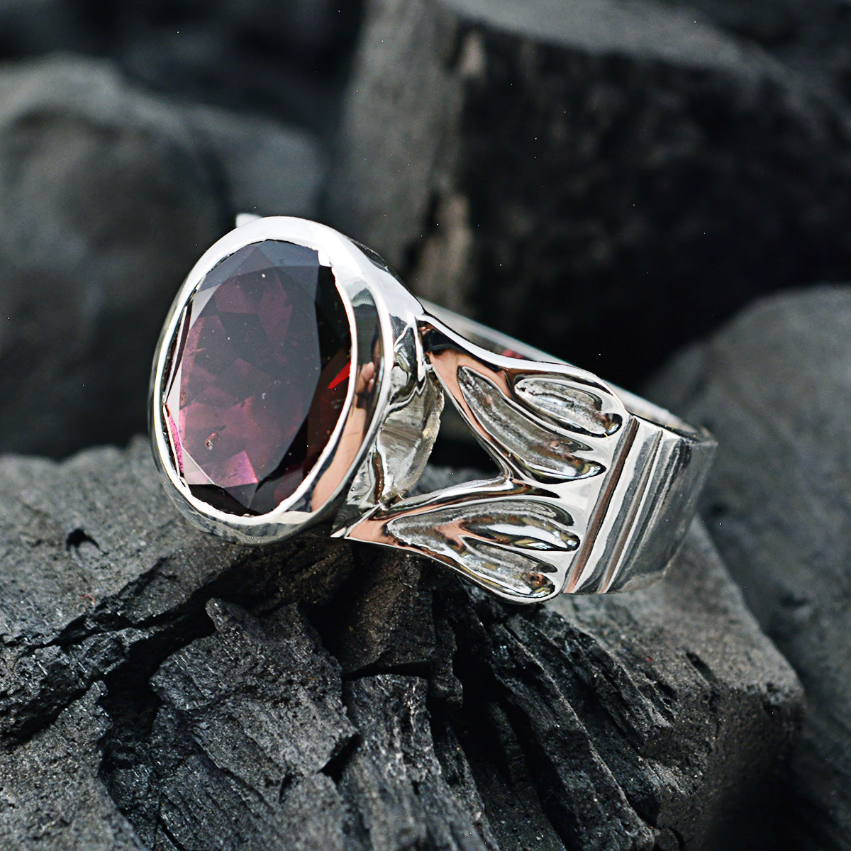 Garnet Solitaire French Sterling Silver Red Gems Versatile Artisan Ring Jewelry