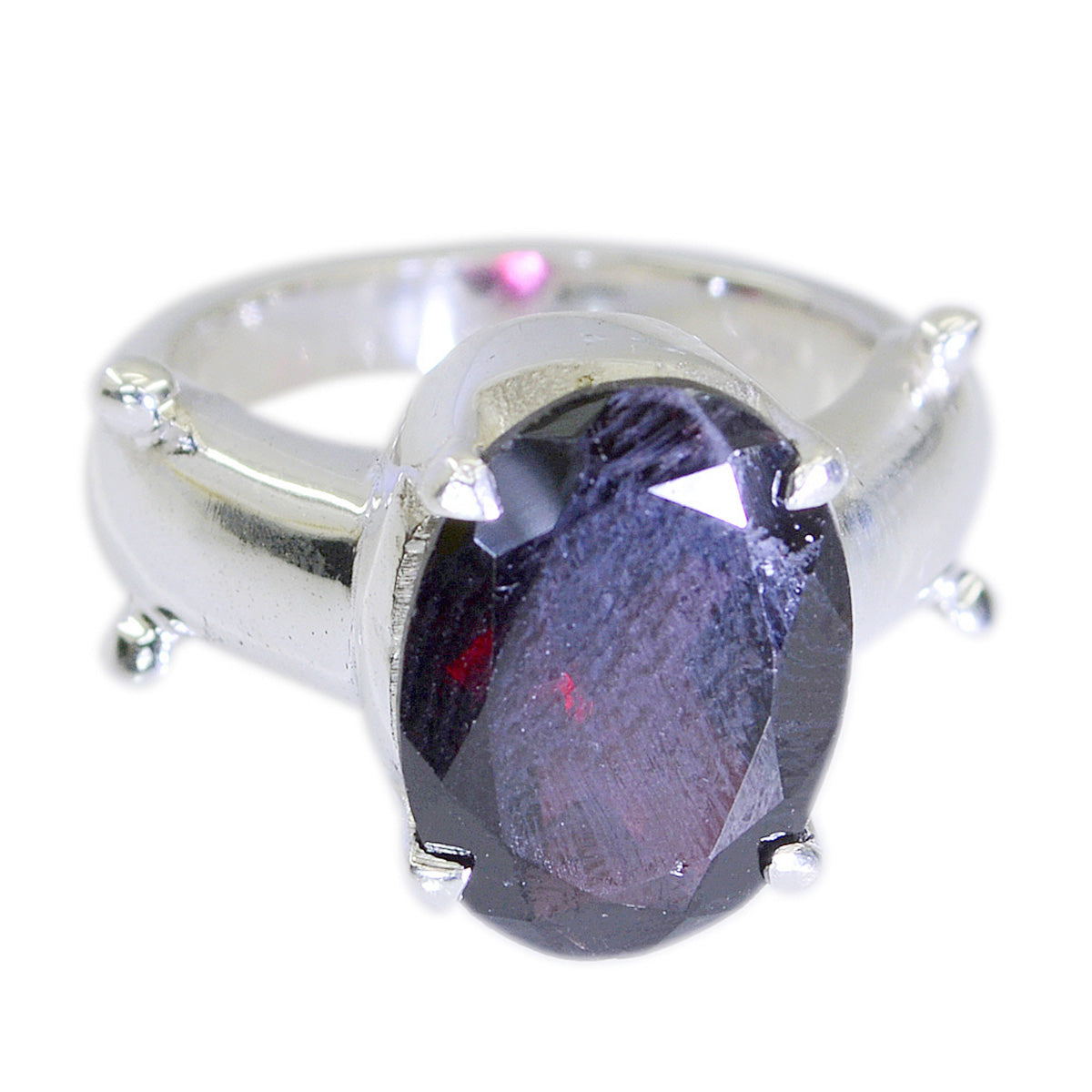 Anillo solitario de granate marroquí en plata de ley 925 con piedras preciosas rojas, joyería minimalista y moderna. Imagen secundaria del producto