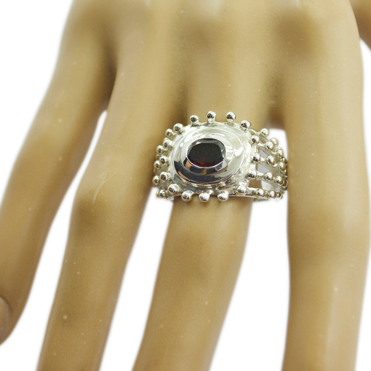 Garnet Solitaire German Sterling Silver Red Gemstone Versatile Retro Ring Jewellery