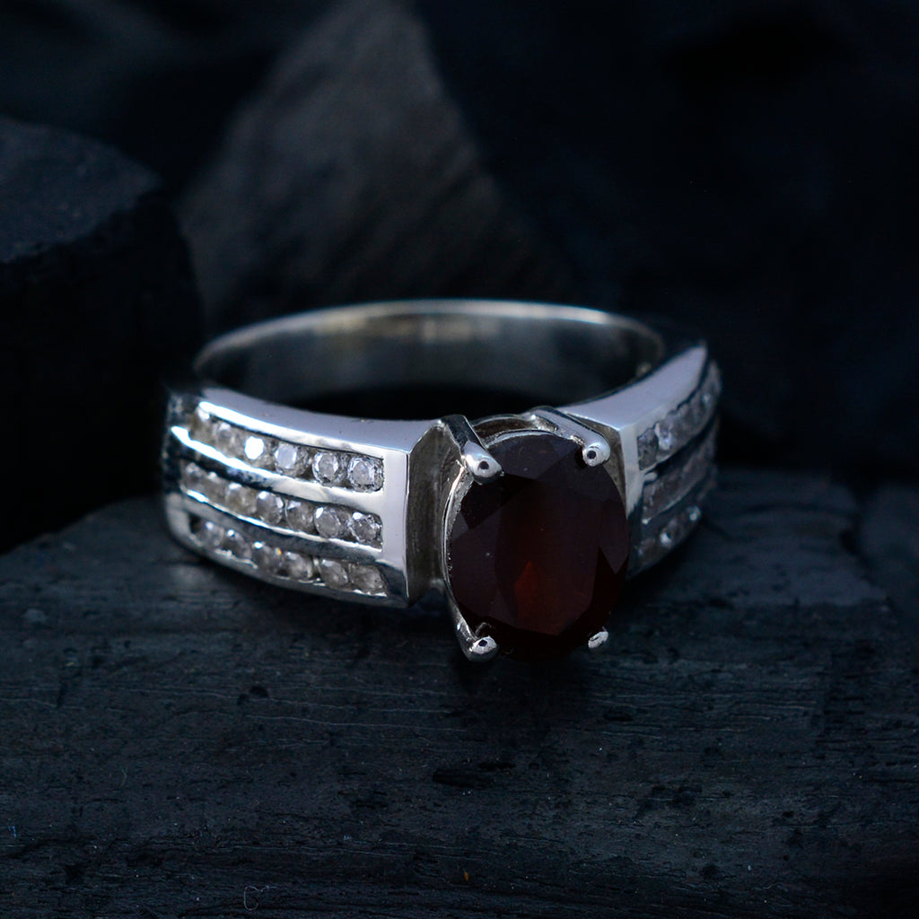 Garnet Solitaire African Silver Red Gemstone Eye catching Engagement Ring Jewelry