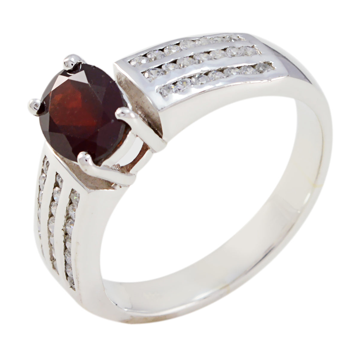 Garnet Solitaire African Silver Red Gemstone Eye catching Engagement Ring Jewelry メイン画像