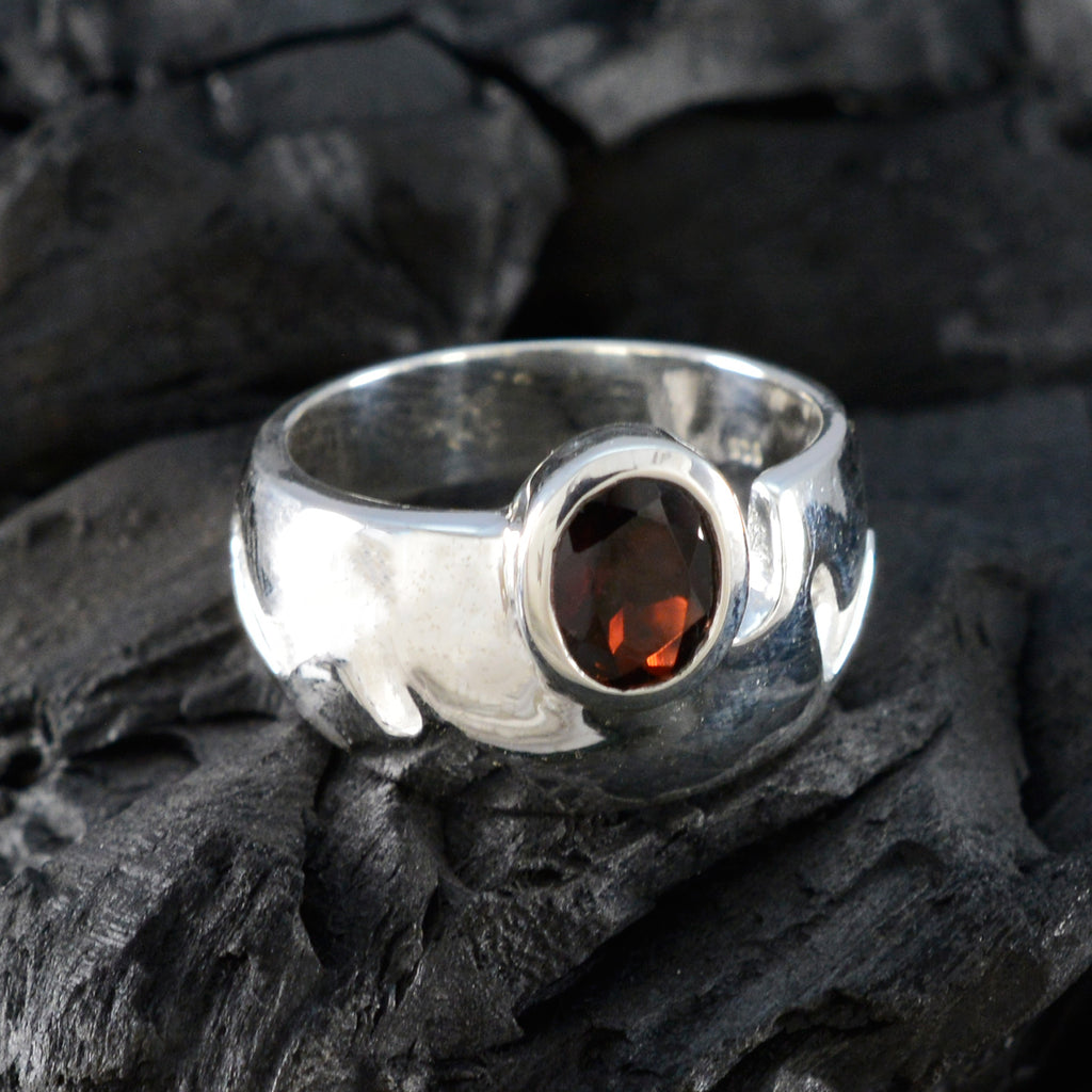 Garnet Solitaire French 925 Sterling Silver Red Gems Essential  Trendy Ring Jewellery