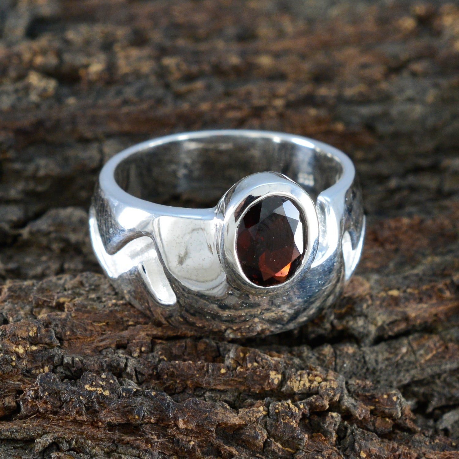 Garnet Solitaire French 925 Sterling Silver Red Gems Essential  Trendy Ring Jewellery