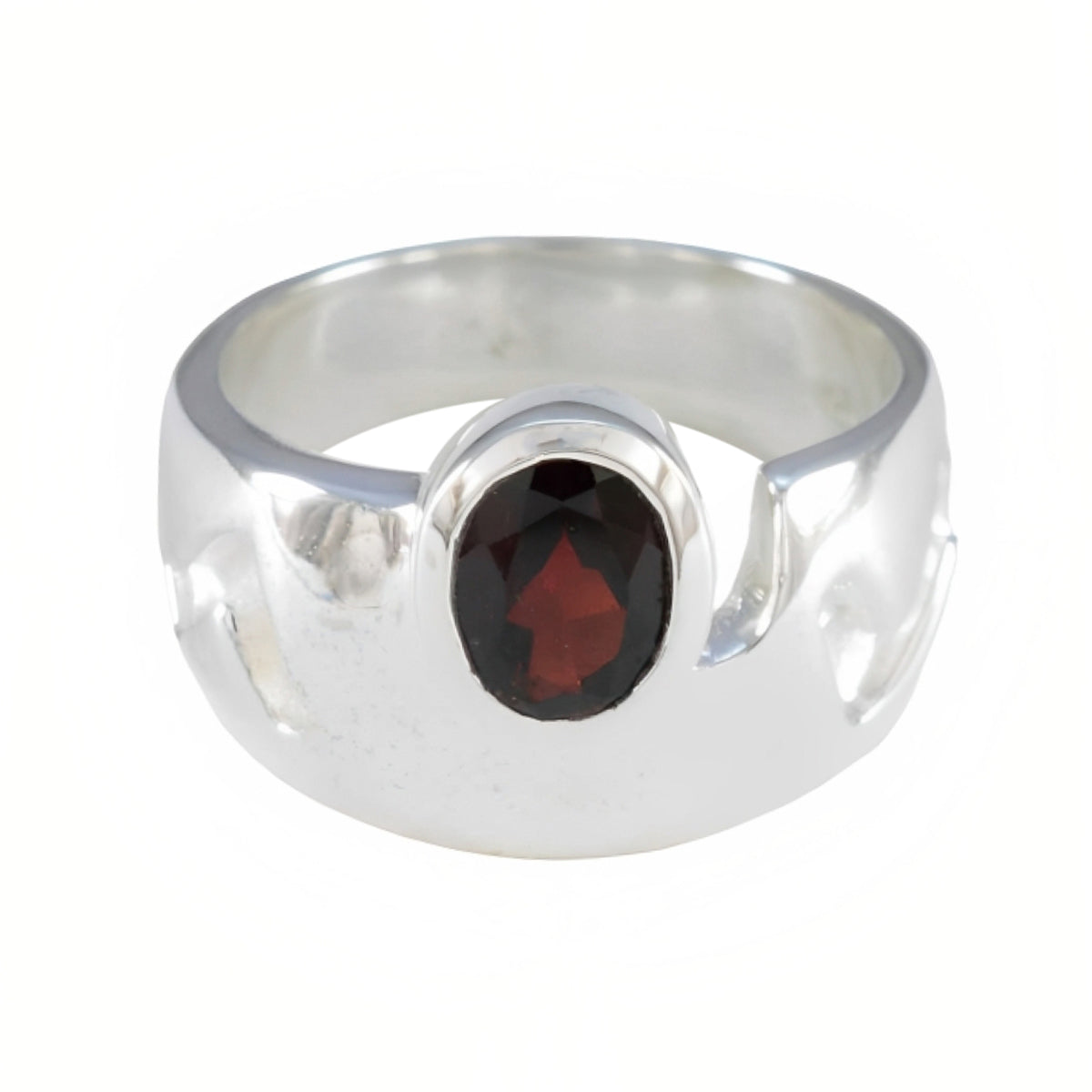 Garnet Solitaire French 925 Sterling Silver Red Gems Essential  Trendy Ring Jewellery