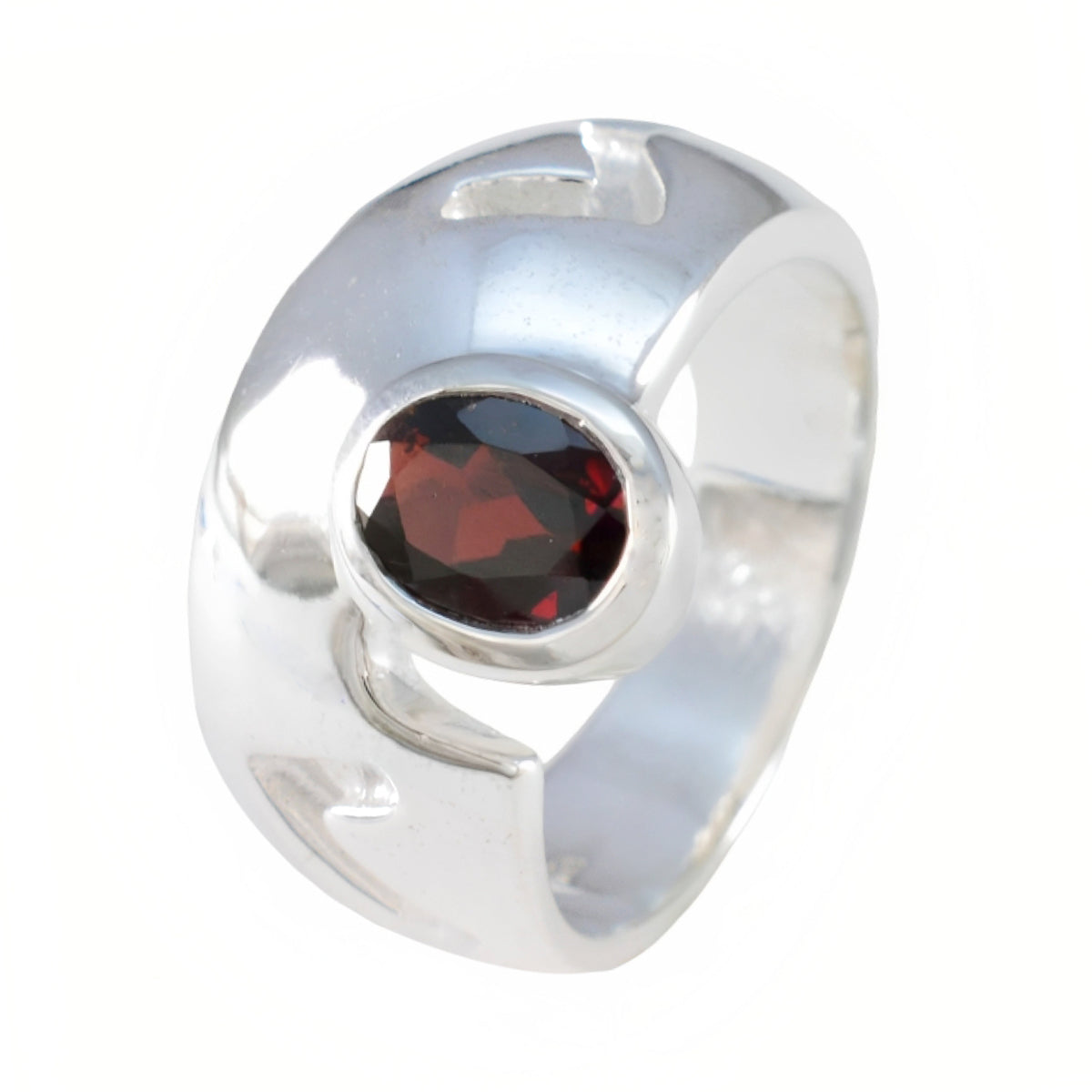 Anello di gioielleria essenziale alla moda con gemme rosse in argento sterling 925 francese e solitario in granato Immagine secondaria del prodotto
