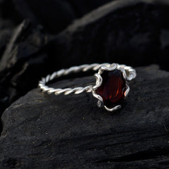 Garnet Solitaire Korean Sterling Silver Red Gemstone Elegant  Twist Ring Jewellery