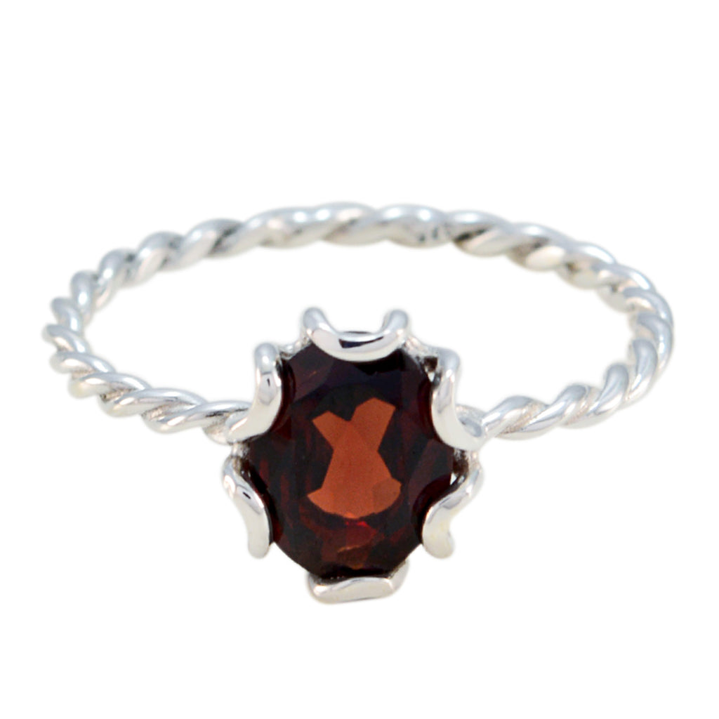 Garnet Solitaire Korean Sterling Silver Red Gemstone Elegant  Twist Ring Jewellery