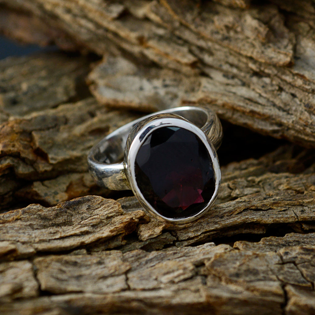 Garnet Solitaire Moroccan 92.5 Silver Red Gemstone Slim Boho Ring Jewellery