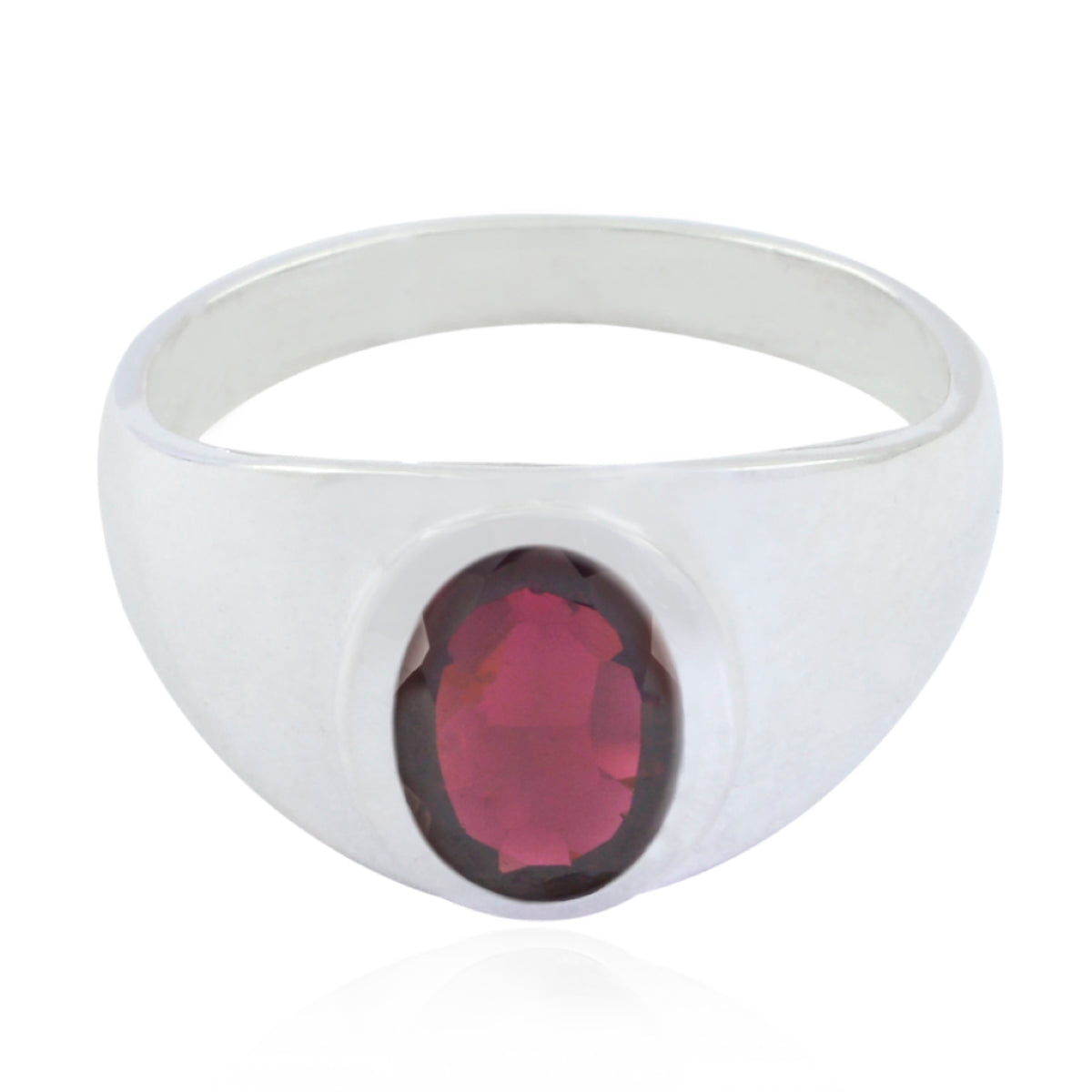 Garnet Solitaire German 92.5 Silver Red Gemstones Minimal Abstract Ring Jewellery