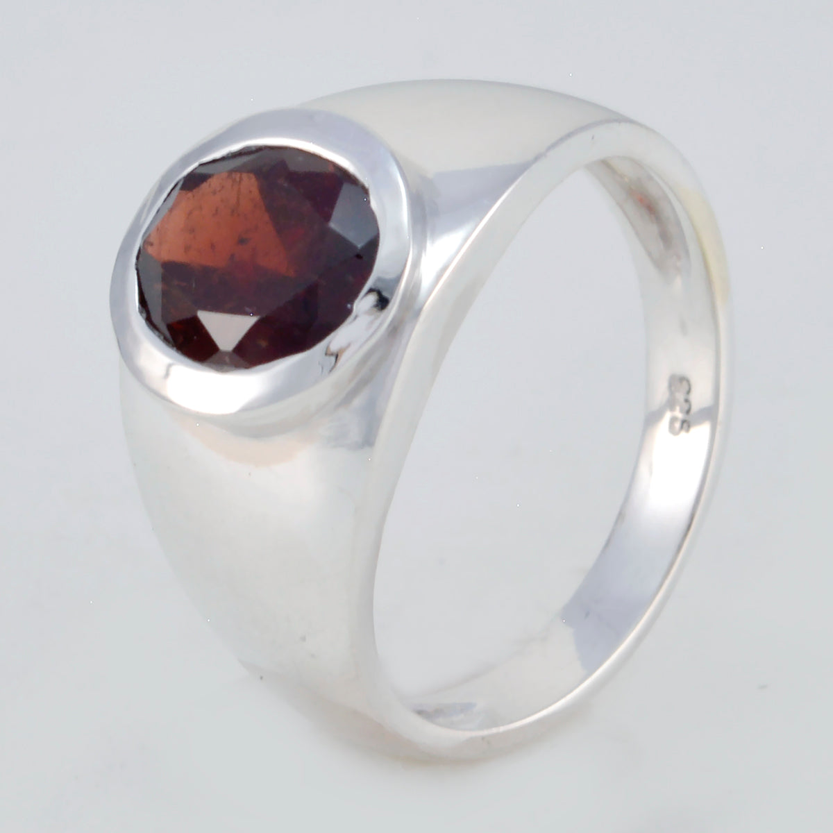 Garnet Solitaire German 92.5 Silver Red Gemstones Minimal Abstract Ring Jewellery