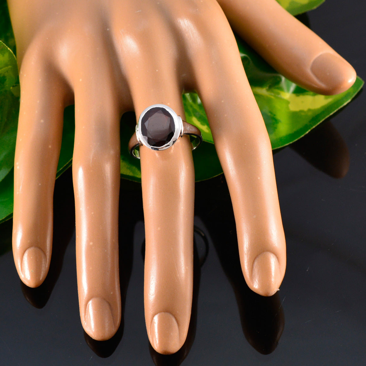 Garnet Solitaire German Sterling Silver Red Gems Minimal Ethnic Ring Jewelry