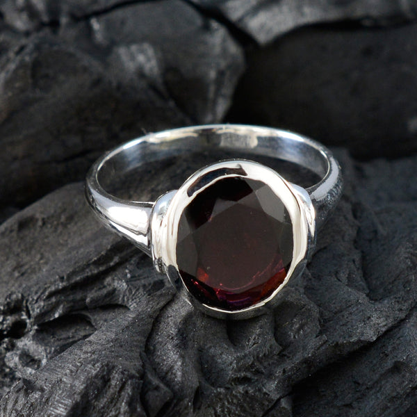 Garnet Solitaire German Sterling Silver Red Gems Minimal Ethnic Ring Jewelry