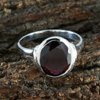 Garnet Solitaire German Sterling Silver Red Gems Minimal Ethnic Ring Jewelry