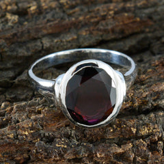 Garnet Solitaire German Sterling Silver Red Gems Minimal Ethnic Ring Jewelry