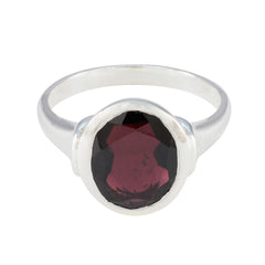 Garnet Solitaire German Sterling Silver Red Gems Minimal Ethnic Ring Jewelry
