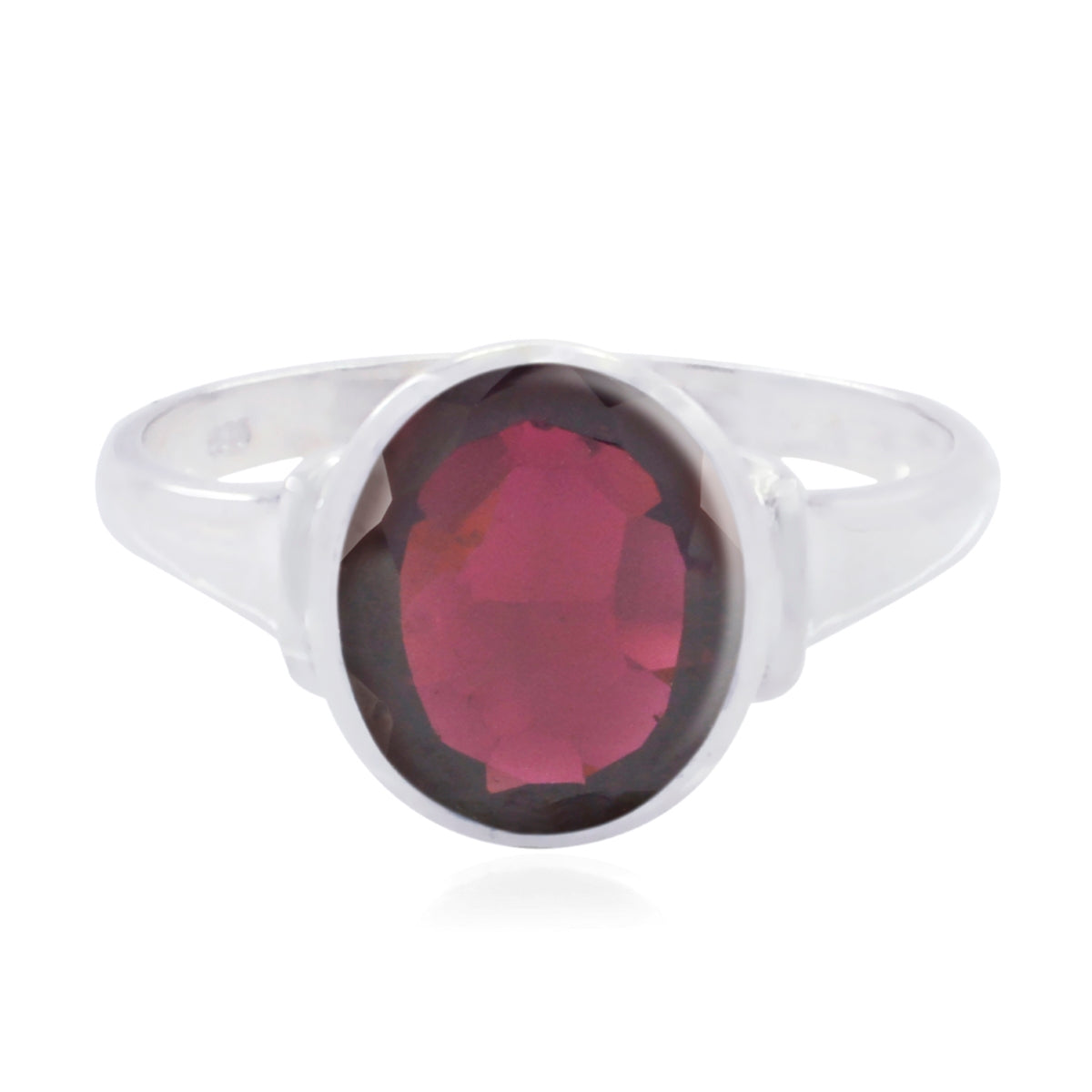 Garnet Solitaire German Sterling Silver Red Gems Minimal Ethnic Ring Jewelry