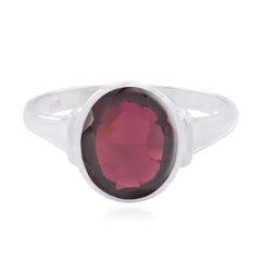 Garnet Solitaire German Sterling Silver Red Gems Minimal Ethnic Ring Jewelry