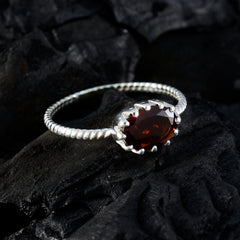 Garnet Solitaire Korean 925 Silver Red Gemstone Elegant  Twist Ring Jewellery