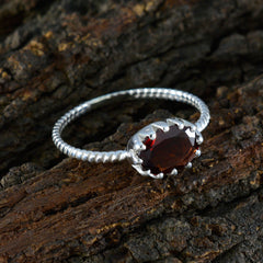 Garnet Solitaire Korean 925 Silver Red Gemstone Elegant  Twist Ring Jewellery