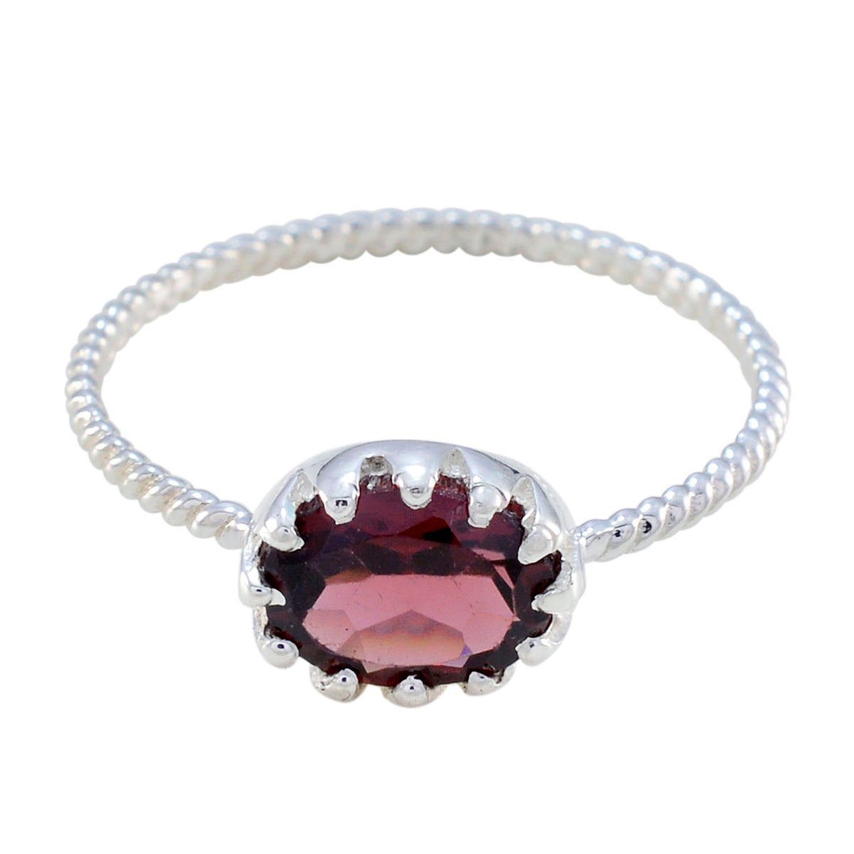 Garnet Solitaire Korean 925 Silver Red Gemstone Elegant  Twist Ring Jewellery