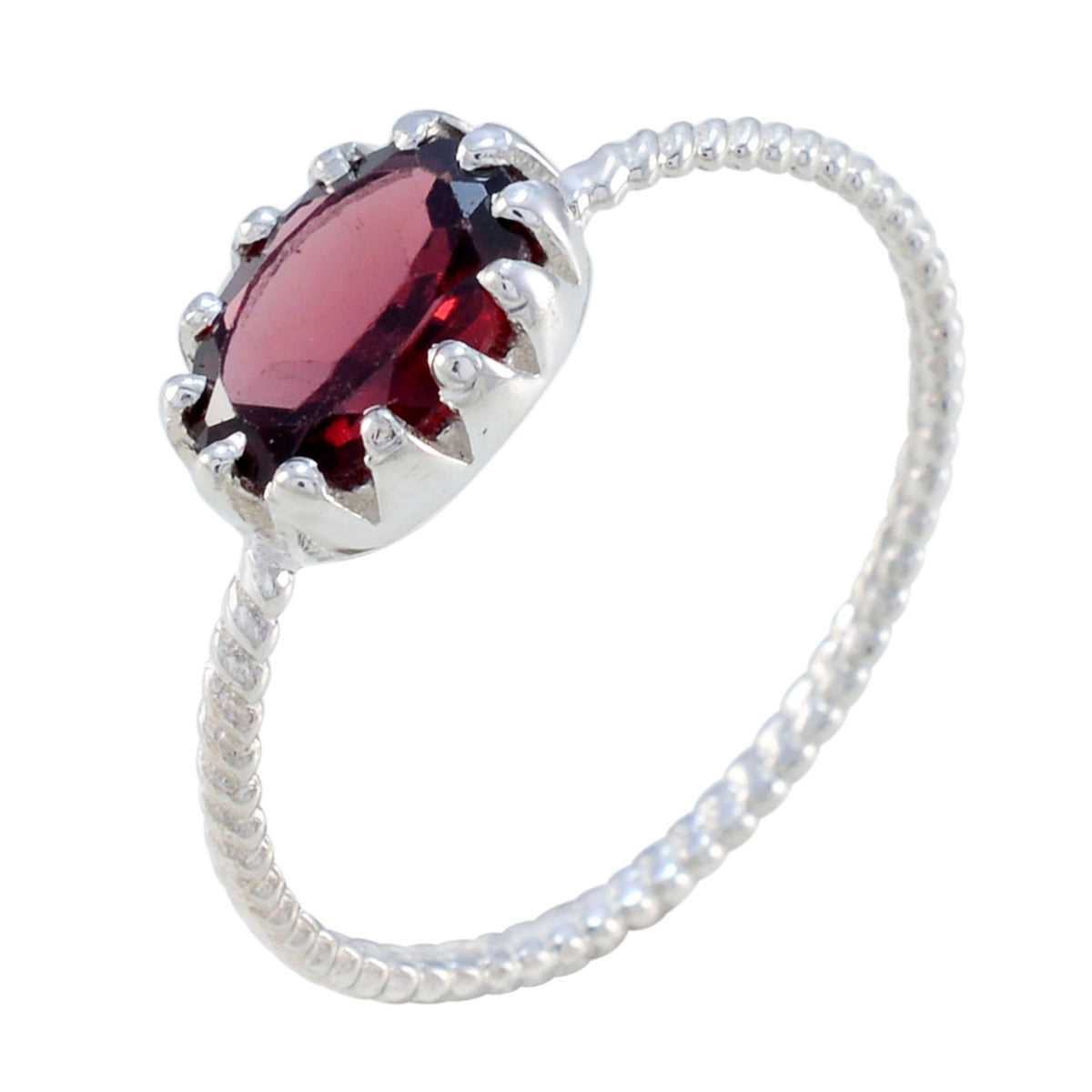 Garnet Solitaire Korean 925 Silver Red Gemstone Elegant  Twist Ring Jewellery