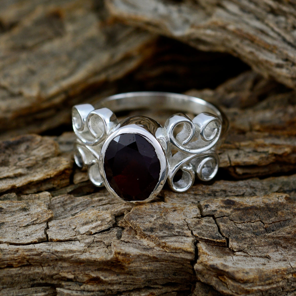 Garnet Solitaire Moroccan 925 Silver Red Gems Slim Boho Ring Jewellery